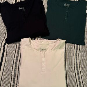 Women’s Denim & Co Henley Long sleeve Shirt 3-Pack - Black, Green, White